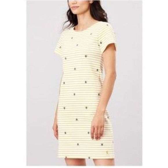 Joules Women's Riviera Bee Beestripe Yellow Cotton Picnic Dress, Sz 14 - Picture 1 of 9